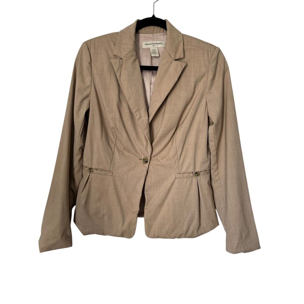 Banana Republic Blazer Womens Size 4 Beige Wool Blend One Button Single Breasted